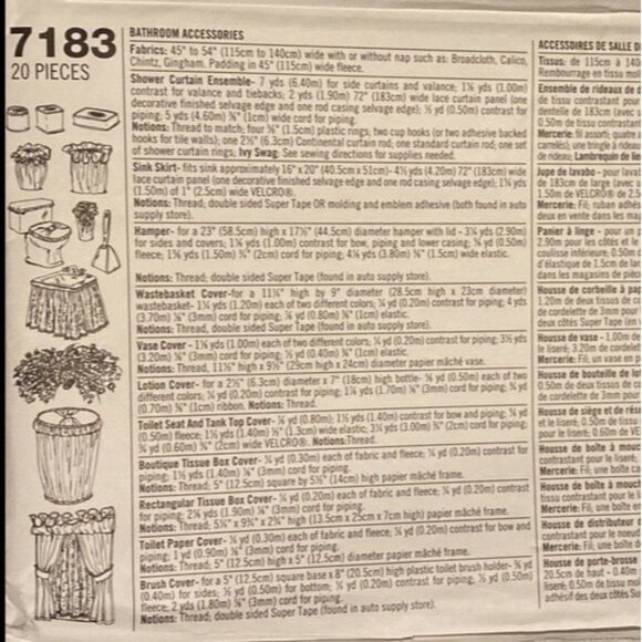 Simplicity Pattern 7183 Bath Curtain Valance Sink Skirt Hamper Tissue Basket - Picture 2 of 5